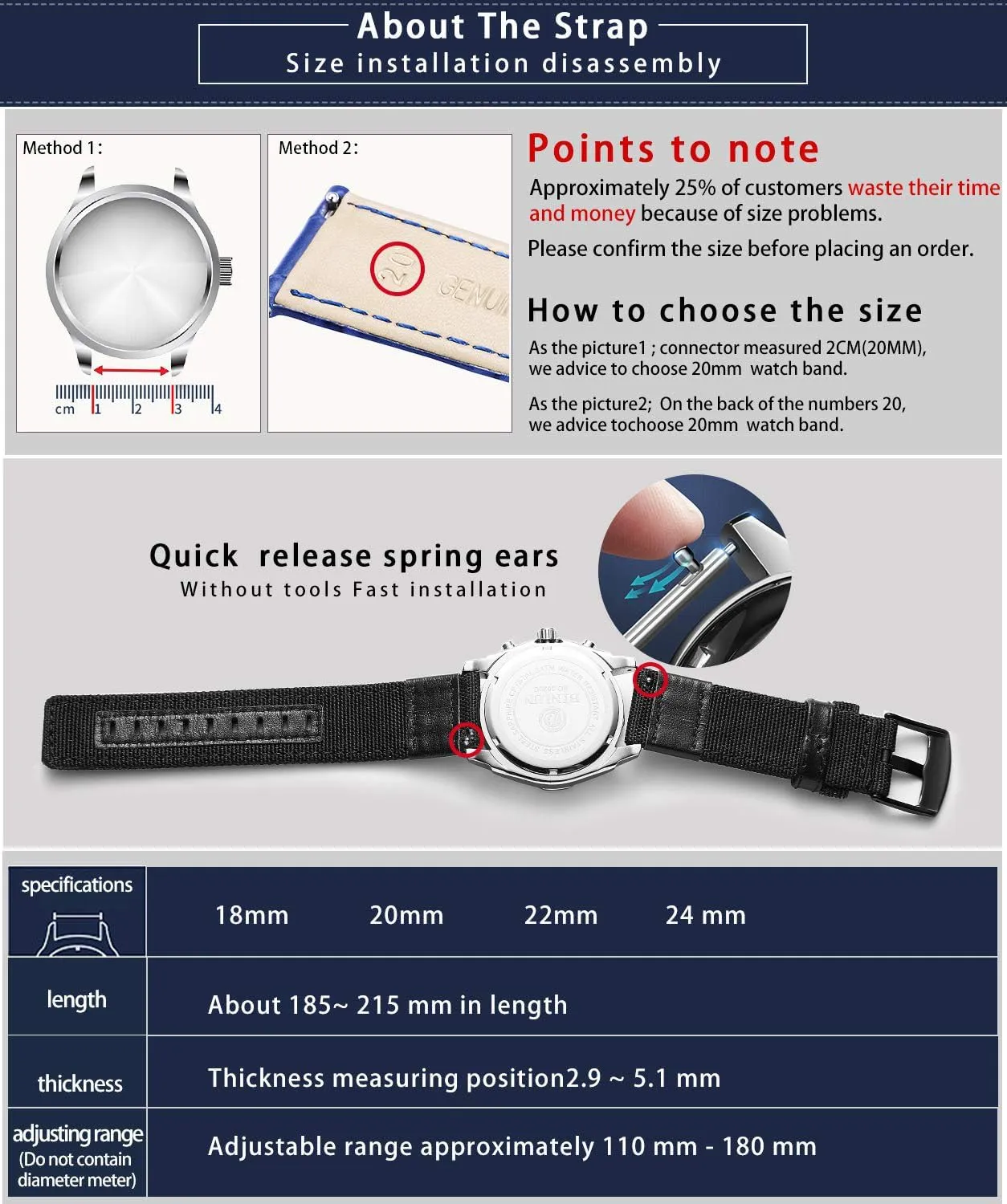 BINLUN Watch Bands Classic Canvas Fabric with Genuine Leather Hybrid Watch Straps Replacement Wristband with Black buckle in 4 sizes(18/20/22/24mm) 6 Colors (Brown Green Black Blue Khaki Red Grey)