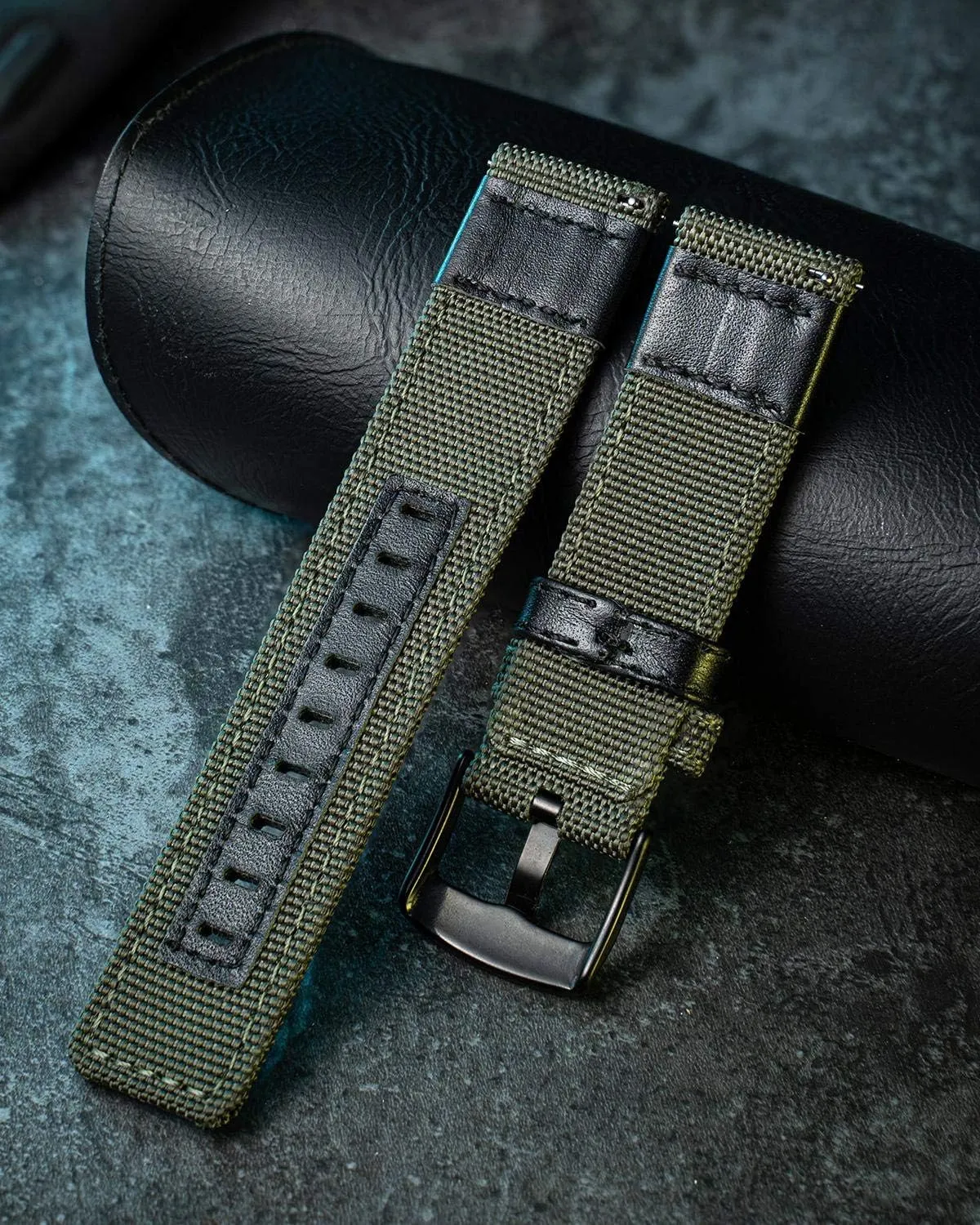 BINLUN Watch Bands Classic Canvas Fabric with Genuine Leather Hybrid Watch Straps Replacement Wristband with Black buckle in 4 sizes(18/20/22/24mm) 6 Colors (Brown Green Black Blue Khaki Red Grey)