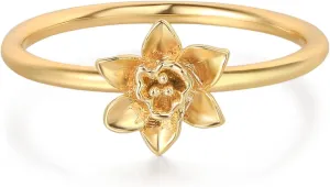Birth Flower Ring for Women 14K Gold Plated Floral Minimalist Stackable Finger Jewelry Birthday Gifts