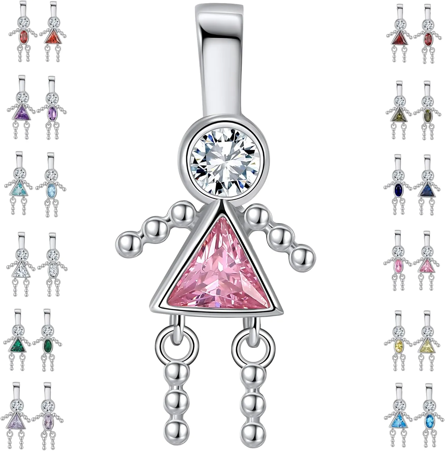 Birthstone Baby Boy Charms for Mom by Ginger Lyne Birthday Kids Girl Pendants for Grandma Family Tree Necklace for Women Cubic Zirconia Sterling Silver