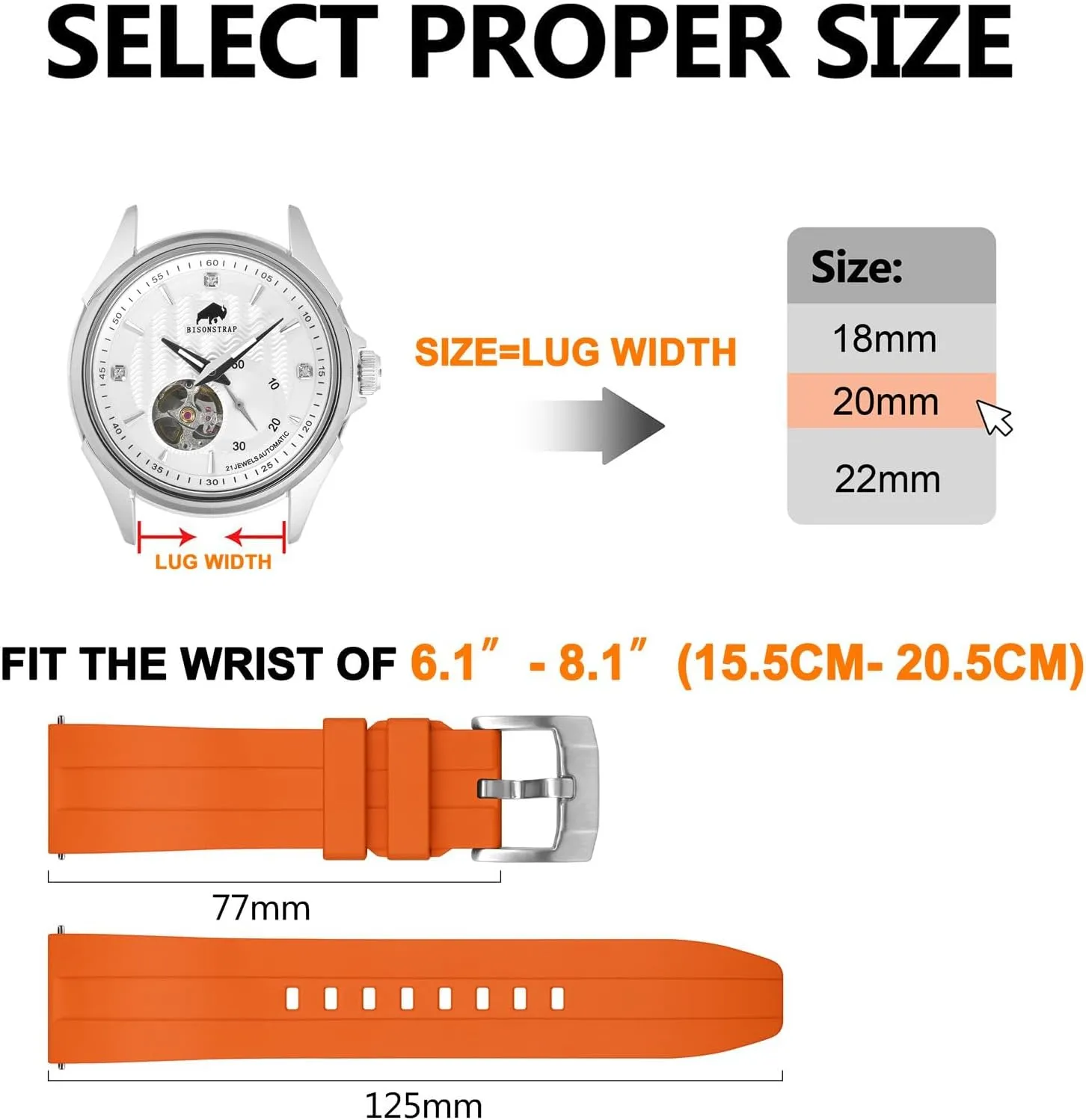 BISONSTRAP Classic Watch Bands 20mm 22mm 24mm, Fluororubber (FKM) Rubber, Watch Replacement Straps for Men and Women, Heavy Duty Clasp