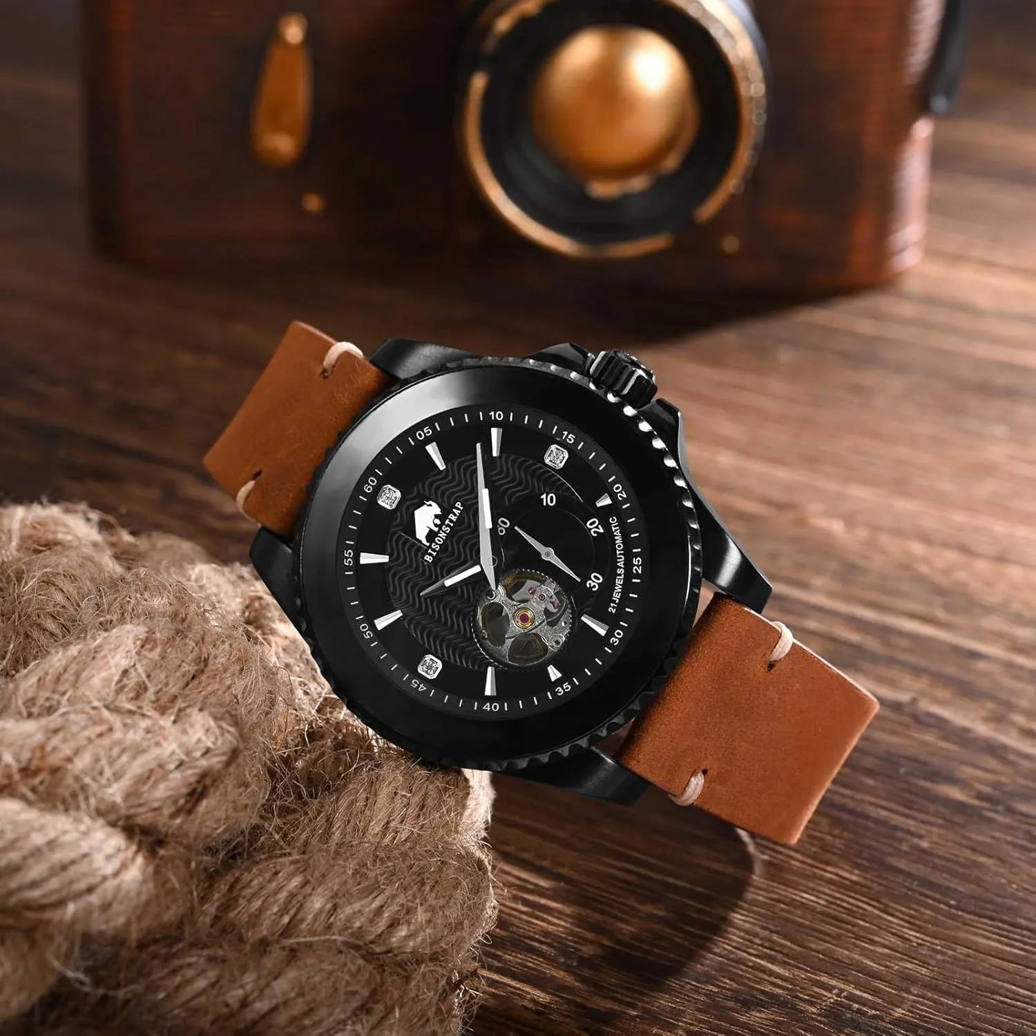 BISONSTRAP Distressed Leather Watch Strap, Watch Replacement Bands for Men, Quick Release Spring Bars, Band Width 18mm 20mm 22mm
