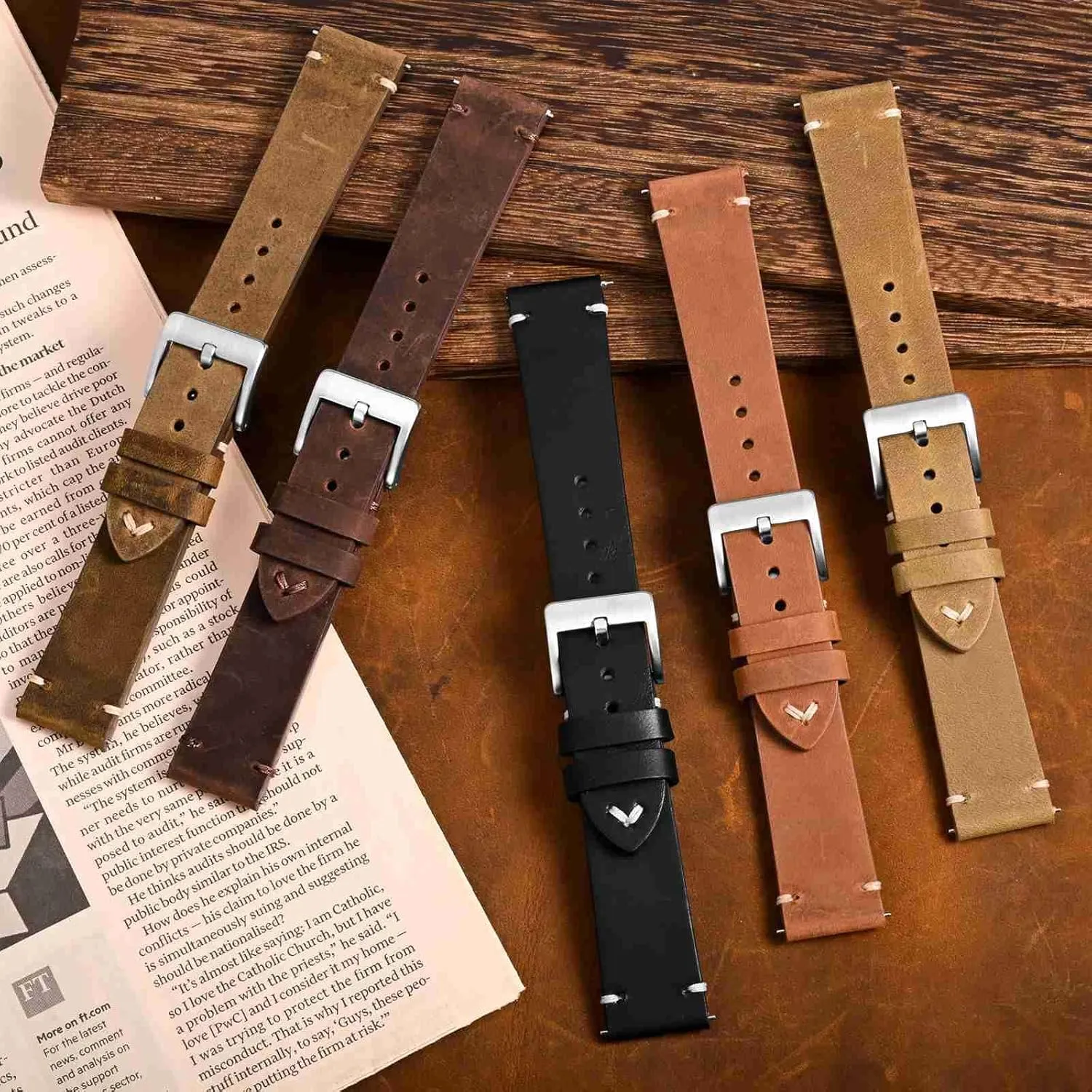 BISONSTRAP Distressed Leather Watch Strap, Watch Replacement Bands for Men, Quick Release Spring Bars, Band Width 18mm 20mm 22mm
