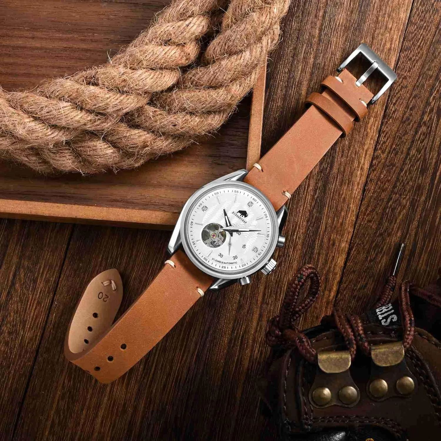 BISONSTRAP Distressed Leather Watch Strap, Watch Replacement Bands for Men, Quick Release Spring Bars, Band Width 18mm 20mm 22mm
