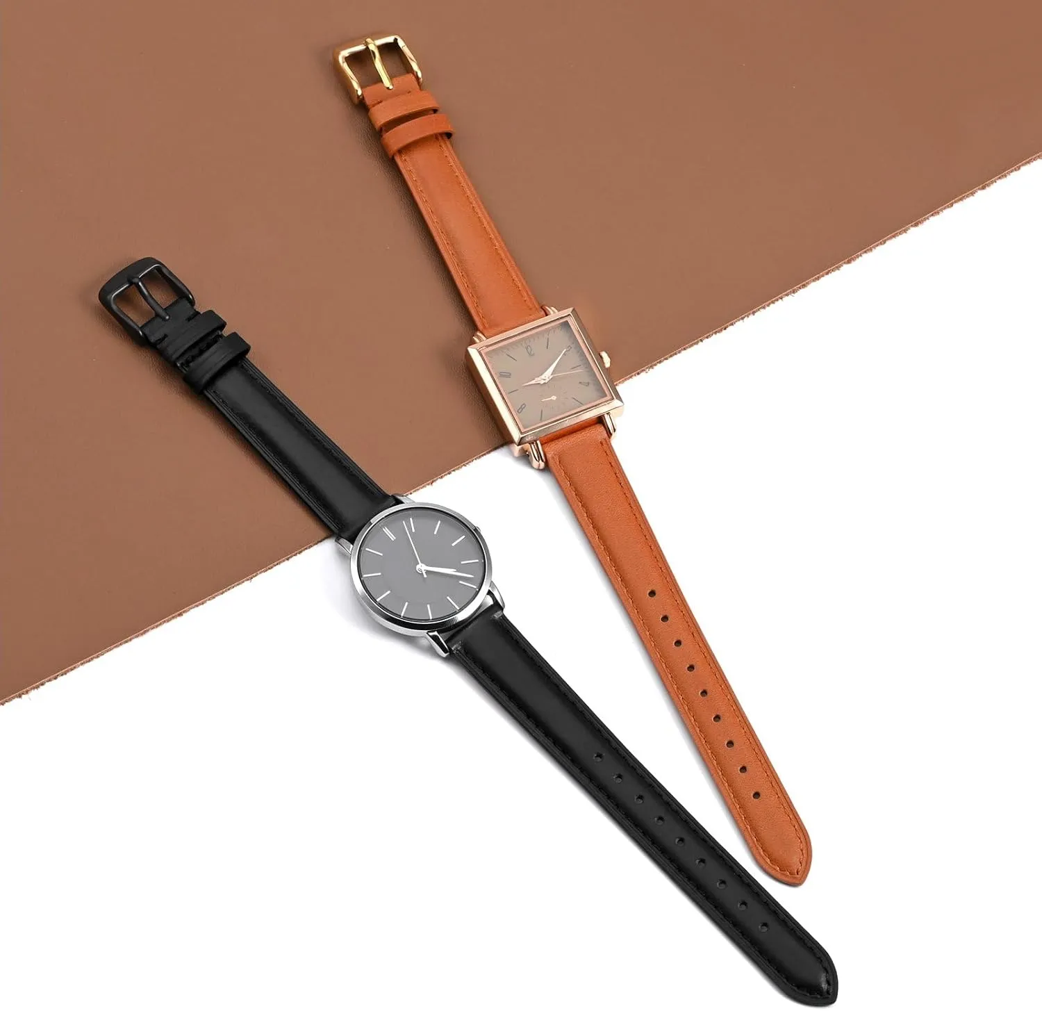 BISONSTRAP Elegant Leather Watch Straps, Quick Release, Watch Bands for Women and Men, 12mm, Black (Silver Buckle)