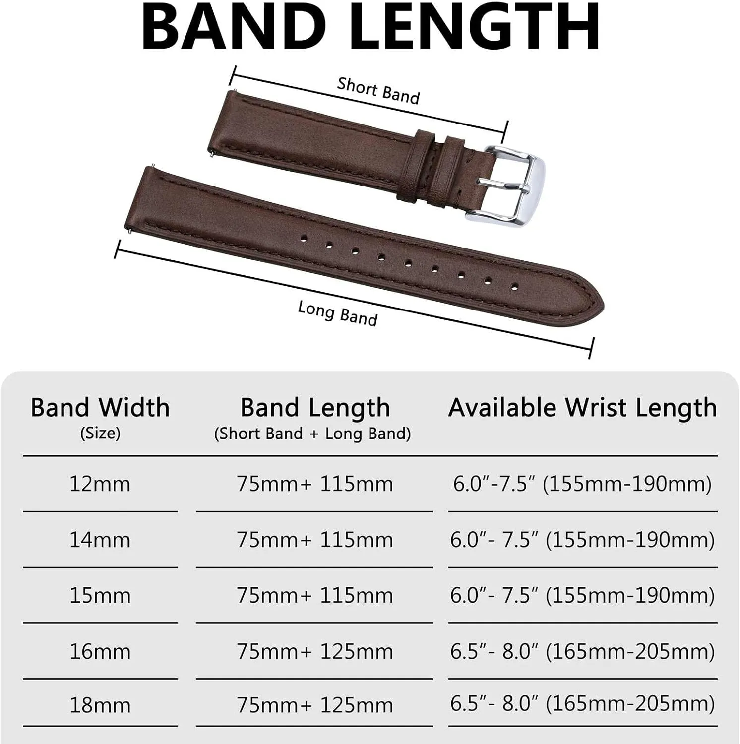 BISONSTRAP Elegant Leather Watch Straps, Quick Release, Watch Bands for Women and Men, 14mm, Dark Brown (Silver Buckle)