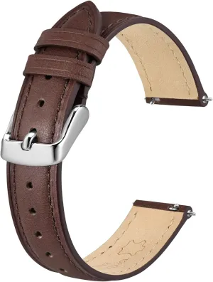 BISONSTRAP Elegant Leather Watch Straps, Quick Release, Watch Bands for Women and Men, 14mm, Dark Brown (Silver Buckle)
