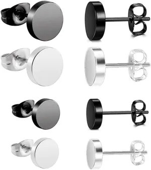 Black Earrings Hypoallergenic Stainless Steel Ear Studs Black and Silver Set for Men Women 6mm 8mm