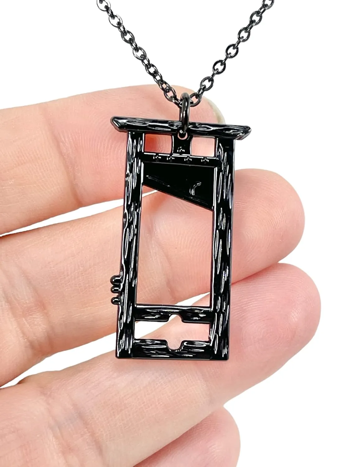 Black Guillotine Pendant Necklace, Executioner Necklace with Black Coated Stainless Steel Chain (Black Coated)