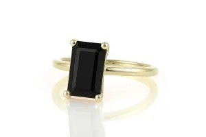 Black Onyx Emerald-Cut Gold Ring - Custom Rectangle Stacking Design - Semi-Precious Gemstone Jewelry