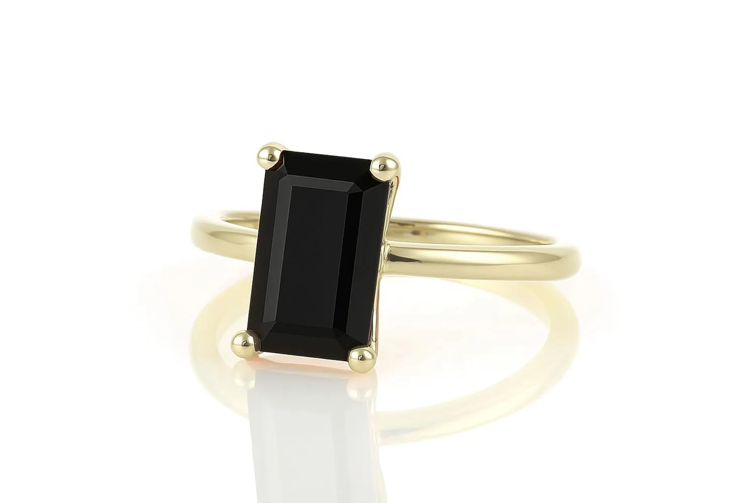 Black Onyx Emerald-Cut Gold Ring - Custom Rectangle Stacking Design - Semi-Precious Gemstone Jewelry