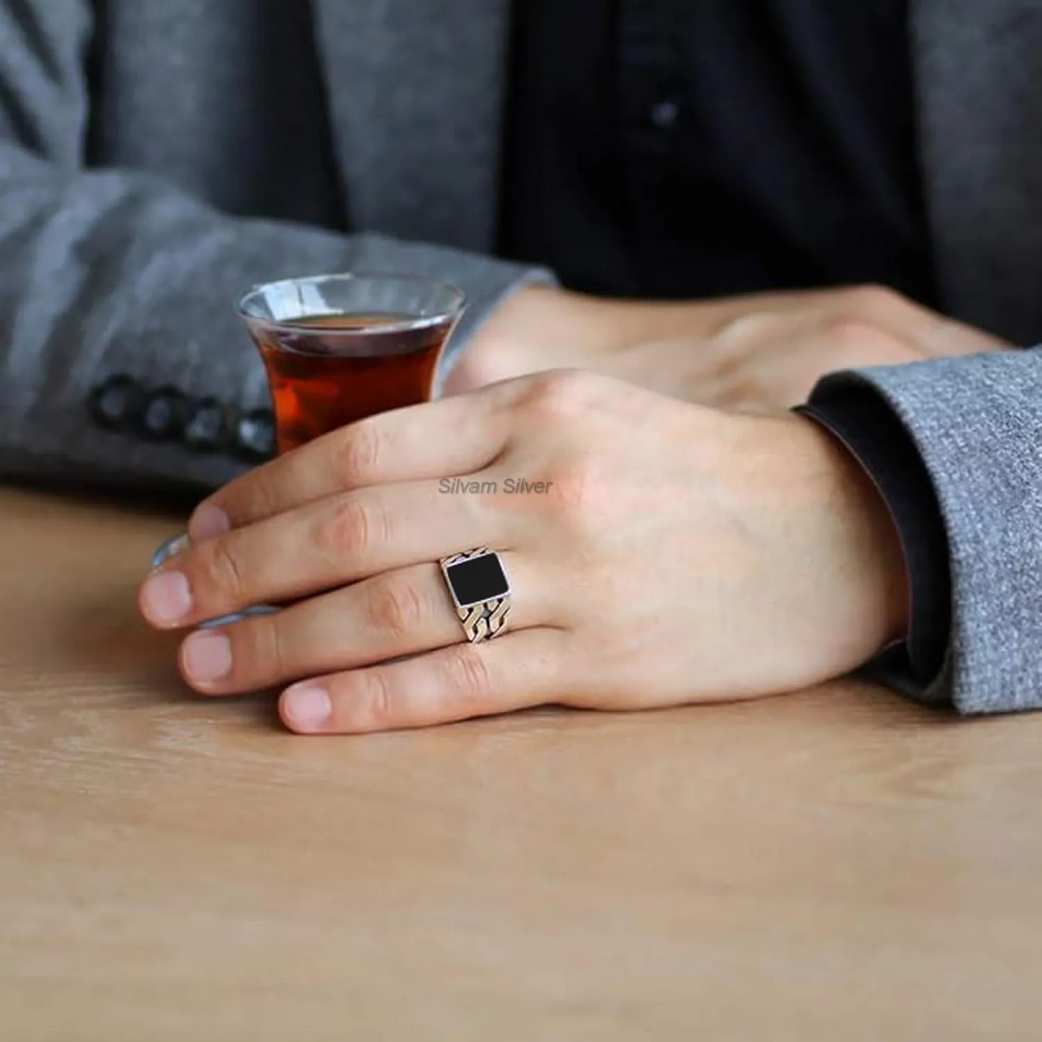 Black Onyx Solid 925 Sterling Silver Rectangle Shape Gemstone Men Signet Rings, Beautiful Handcrafted Anniversary, Christmas Gift for Fathers, Son, Boyfriend, Friend (US Ring size 7)