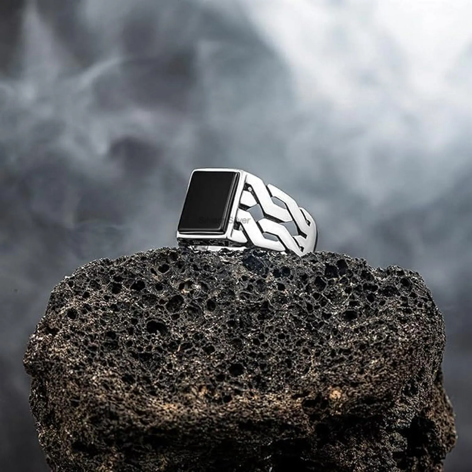 Black Onyx Solid 925 Sterling Silver Rectangle Shape Gemstone Men Signet Rings, Beautiful Handcrafted Anniversary, Christmas Gift for Fathers, Son, Boyfriend, Friend (US Ring size 7)