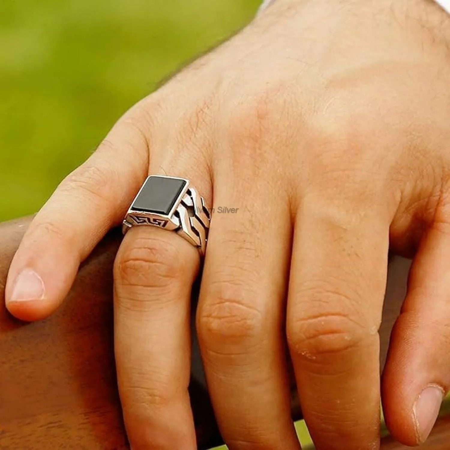 Black Onyx Solid 925 Sterling Silver Rectangle Shape Gemstone Men Signet Rings, Beautiful Handcrafted Anniversary, Christmas Gift for Fathers, Son, Boyfriend, Friend (US Ring size 7)