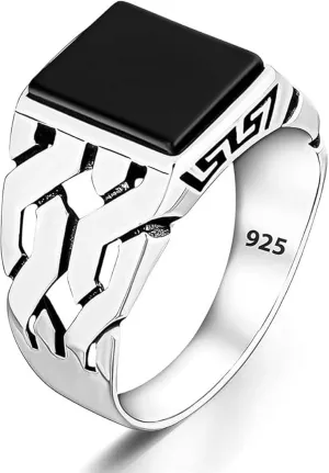 Black Onyx Solid 925 Sterling Silver Rectangle Shape Gemstone Men Signet Rings, Beautiful Handcrafted Anniversary, Christmas Gift for Fathers, Son, Boyfriend, Friend (US Ring size 7)