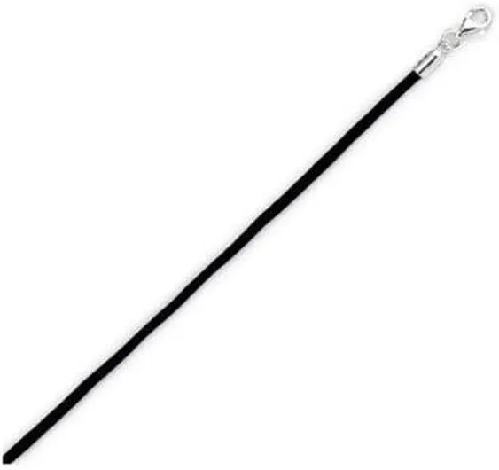 Black Silk Satin Silver Clasp Cord Chain Necklace 14" 16" 18" 20" 22" 24" 30" 36" 40"