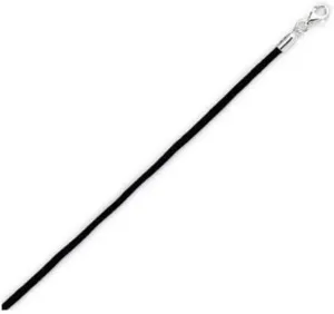 Black Silk Satin Silver Clasp Cord Chain Necklace 14" 16" 18" 20" 22" 24" 30" 36" 40"