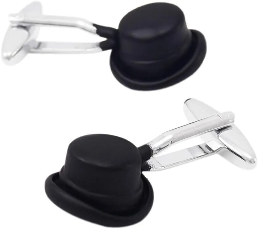 Black Top Hat Cufflinks for Men, Elegant and Stylish Accessories for Formal and Special Occasions