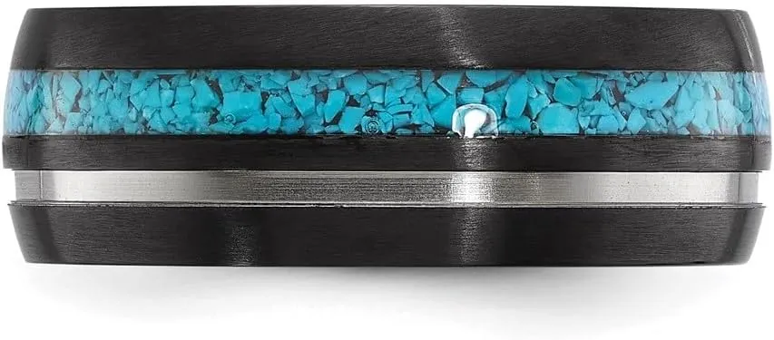 Black Zirconium Brushed and Polished with Imitation Turquoise Inlay 8mm Band Size 8 to 13
