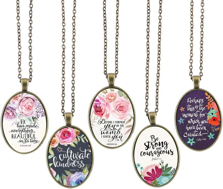 Bling Bling Inspirational Necklace for Women Mom Christian Gift Faith Necklace Religious Scripture Jewelry 5pcs