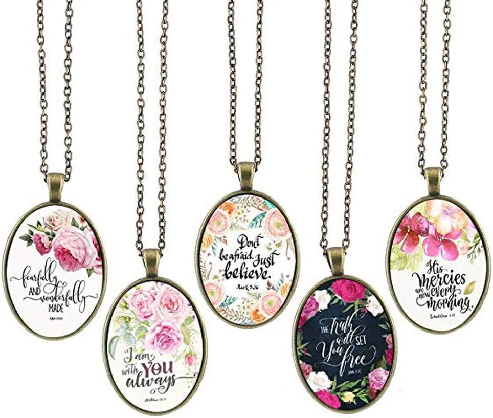 Bling Bling Inspirational Necklace for Women Mom Christian Gift Faith Necklace Religious Scripture Jewelry 5pcs