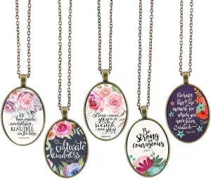 Bling Bling Inspirational Necklace for Women Mom Christian Gift Faith Necklace Religious Scripture Jewelry 5pcs