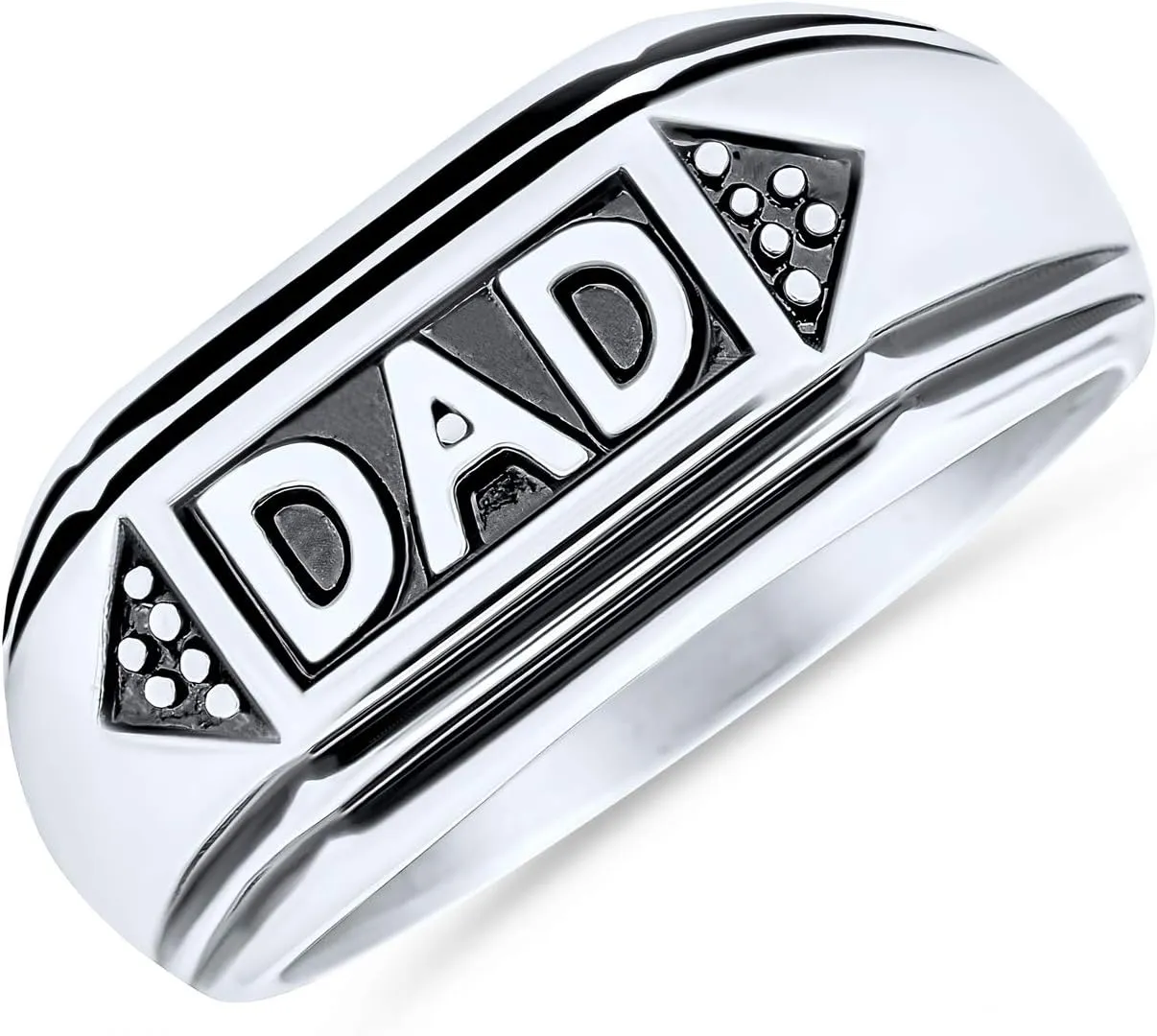 Bling Jewelry Personalize Mens Word Statement Band Signet DAD Ring For Father Day Gift Oxidized Black Silver Tone Stainless Steel