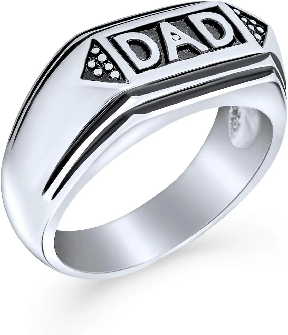 Bling Jewelry Personalize Mens Word Statement Band Signet DAD Ring For Father Day Gift Oxidized Black Silver Tone Stainless Steel