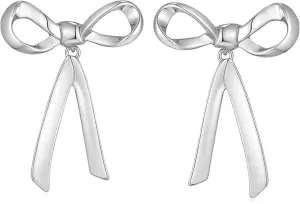 BLISI Gold Bow Earrings Silver 925 Sterling Silver Post Bow Stud Earrings Gold Dangle Bow Earrings Gold and Silver Bow Earrings for Women Hypoallergenic