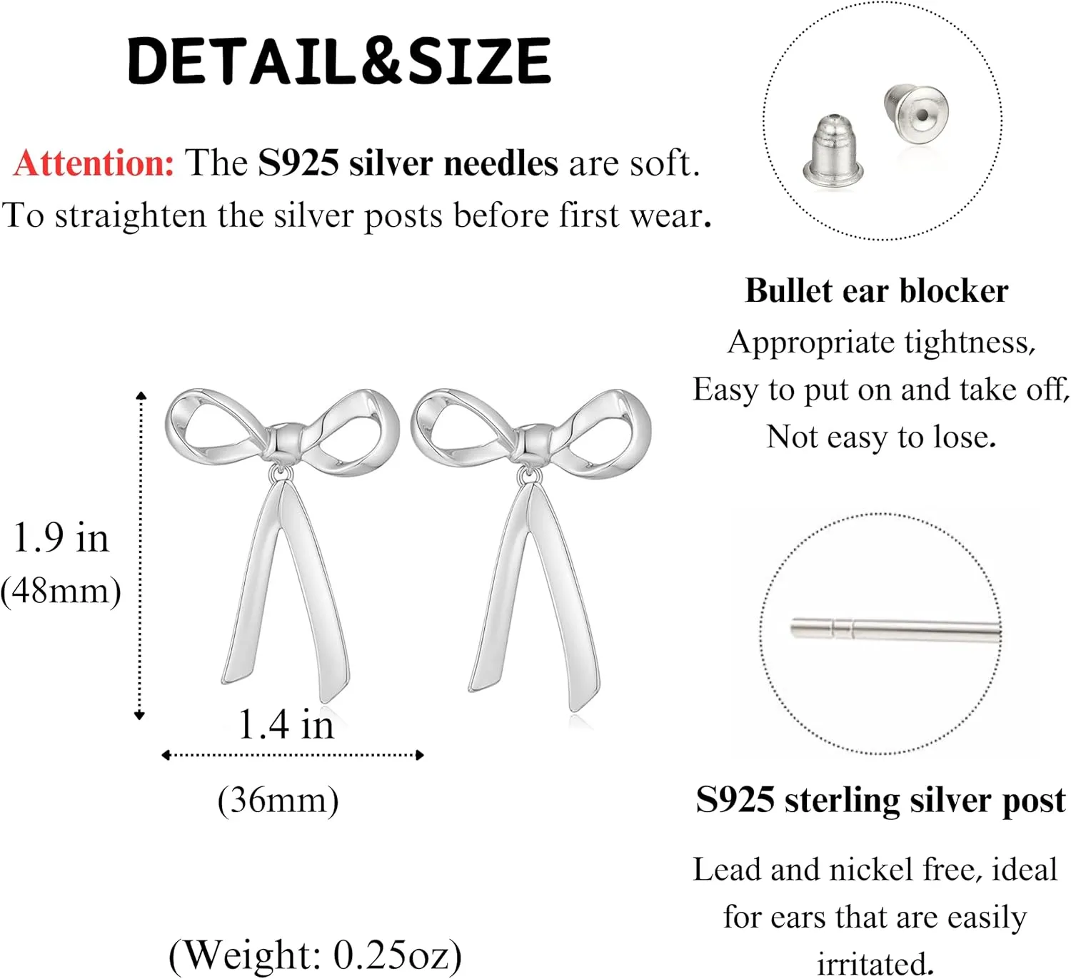 BLISI Gold Bow Earrings Silver 925 Sterling Silver Post Bow Stud Earrings Gold Dangle Bow Earrings Gold and Silver Bow Earrings for Women Hypoallergenic