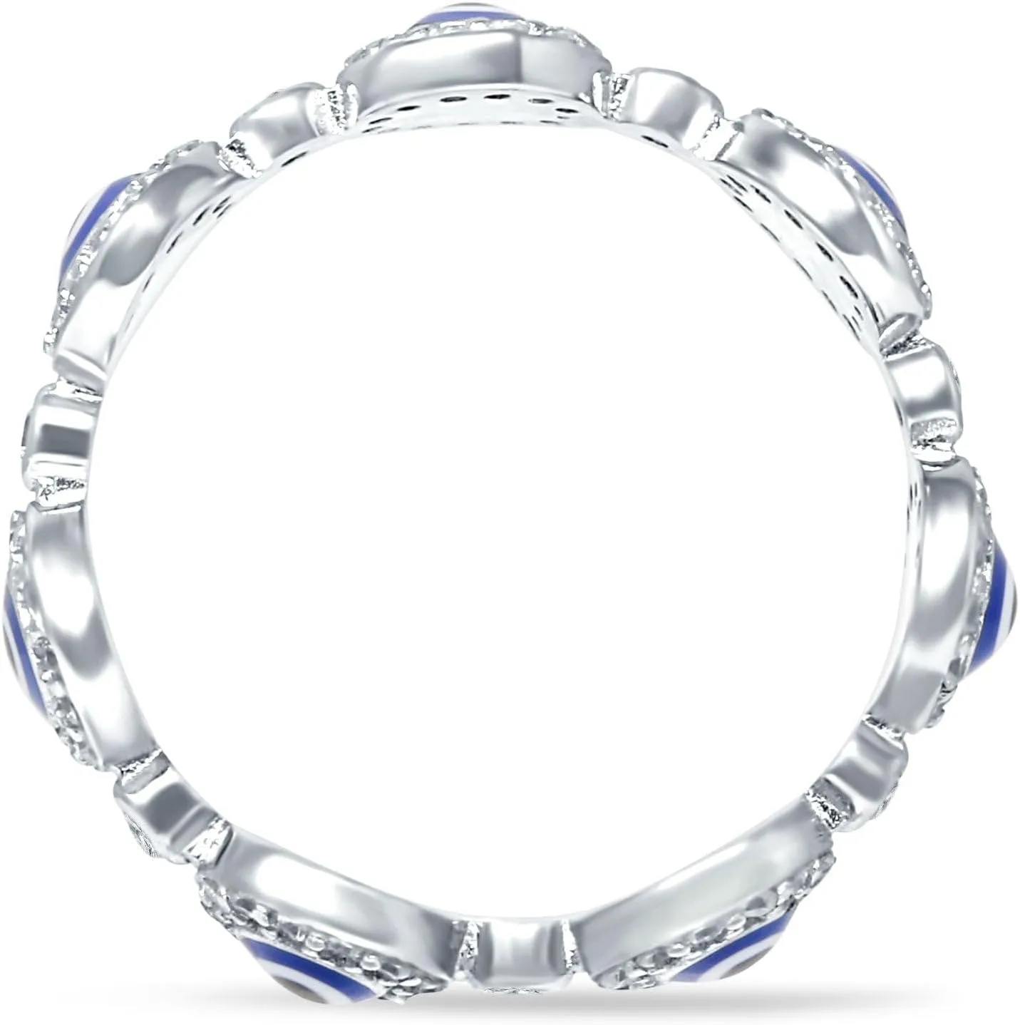 Blue Apple Co. Good Luck 5.4mm Evil Eye Rings Round Cubic Zirconia Halo Vintage Style Protective Full Eternity Wedding Bands For Women 925 Sterling Silver Gifts For Her