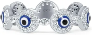 Blue Apple Co. Good Luck 5.4mm Evil Eye Rings Round Cubic Zirconia Halo Vintage Style Protective Full Eternity Wedding Bands For Women 925 Sterling Silver Gifts For Her