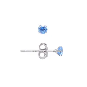 Blue Cubic Zirconia Stud Earrings for Women, 3 mm Sterling Silver Jewelry