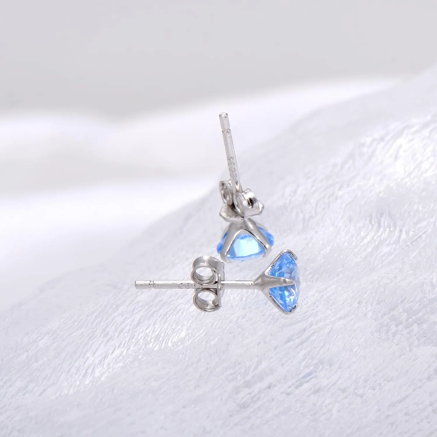 Blue Cubic Zirconia Stud Earrings for Women, 3 mm Sterling Silver Jewelry