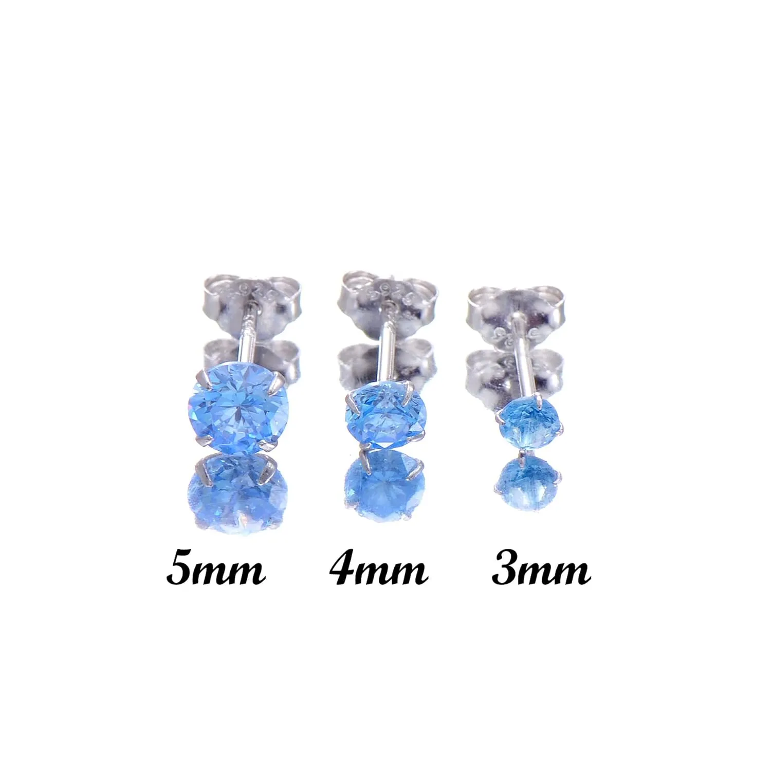 Blue Cubic Zirconia Stud Earrings for Women, 3 mm Sterling Silver Jewelry