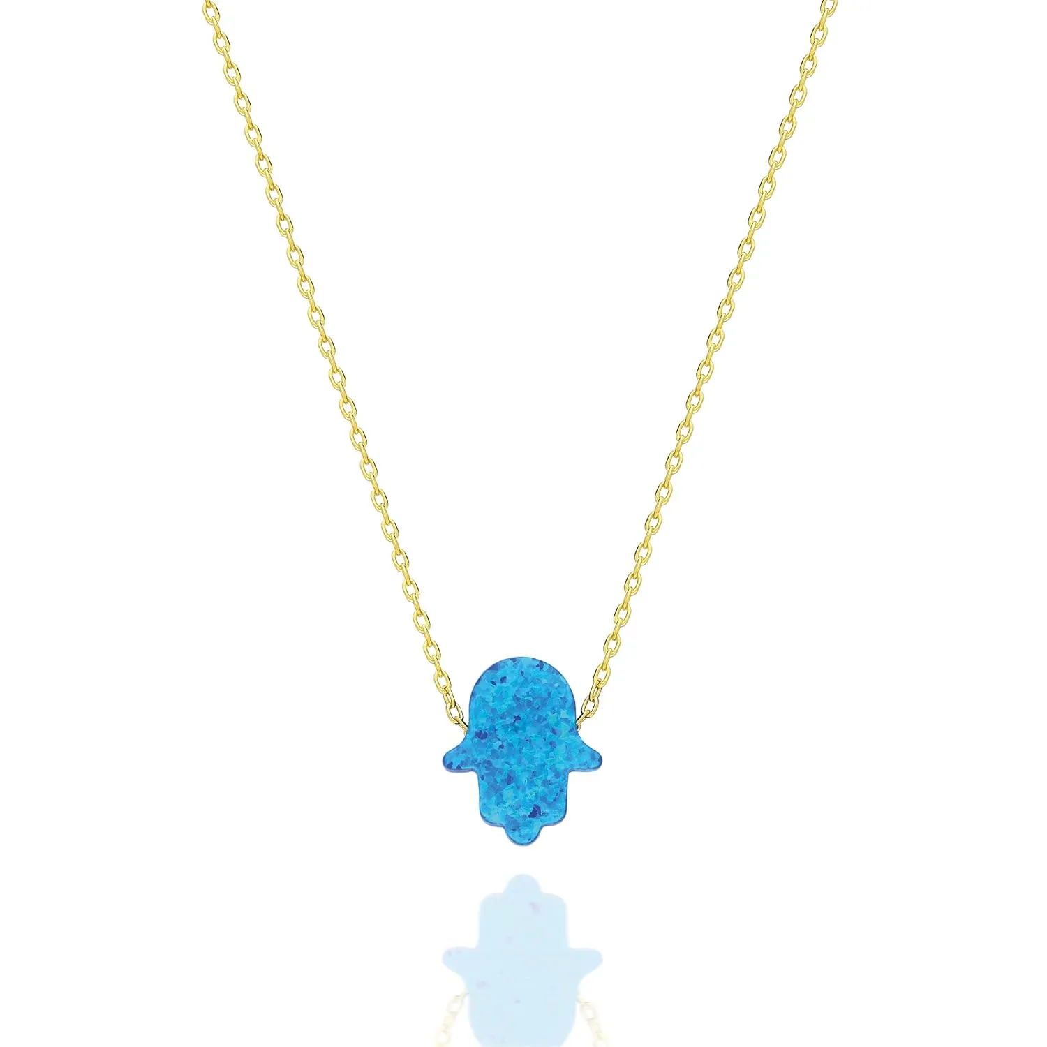 Blue Opal Hamsa Hand Necklace  Dainty Gold or Silver Chain  Spiritual Boho Jewelry  Always carry the Protection - Perfect gift for Mother's Day or Graduation