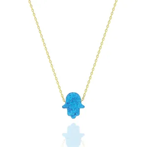 Blue Opal Hamsa Hand Necklace  Dainty Gold or Silver Chain  Spiritual Boho Jewelry  Always carry the Protection - Perfect gift for Mother's Day or Graduation