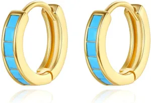 Blue Turquoise Hoop Earrings for Women 12mm Small Huggie Hoops Cartilage Earrings Hypoallergenic Simple Ear Jewelry Lightweight