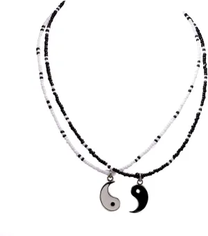 BlueRica Friends/Couples Yin Yang Pendant on Seed Beads Necklace Set