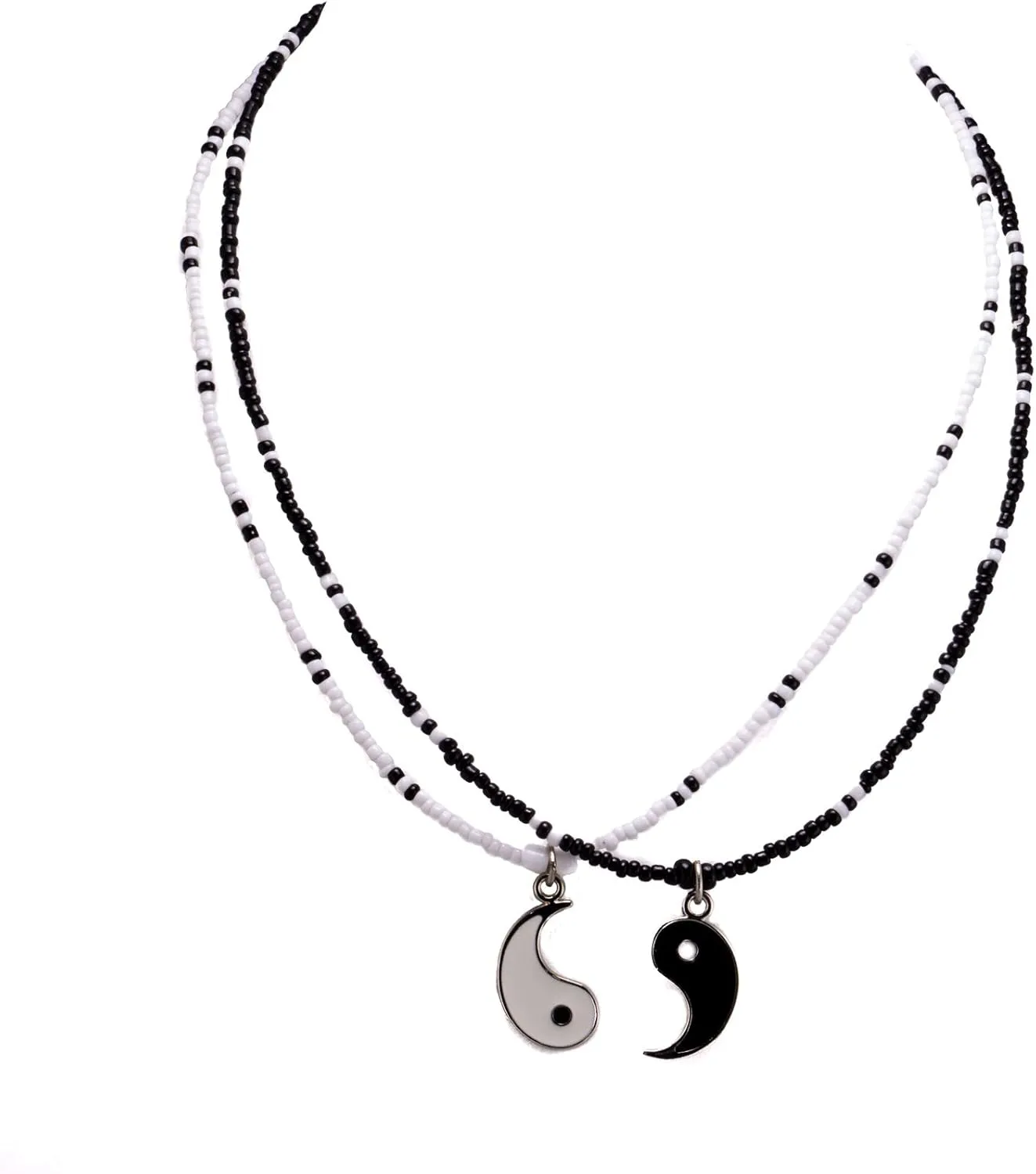 BlueRica Friends/Couples Yin Yang Pendant on Seed Beads Necklace Set