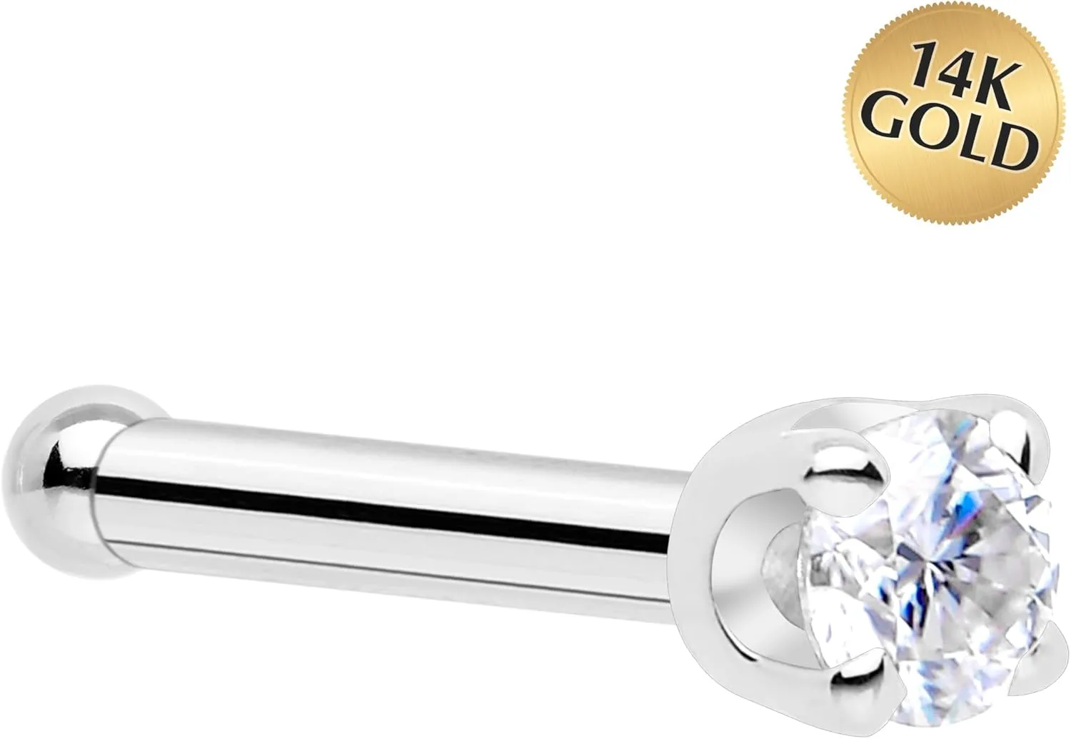 Body Candy 14k Solid Gold Nose Ring Stud - 2mm Moissanite Bone 18/20 Gauge Piercing Jewelry for Women, Men
