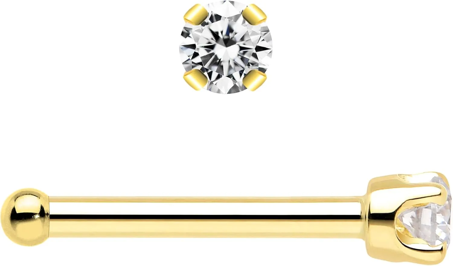 Body Candy 14k Solid Gold Nose Ring Stud - 2mm Moissanite Bone 18/20 Gauge Piercing Jewelry for Women, Men