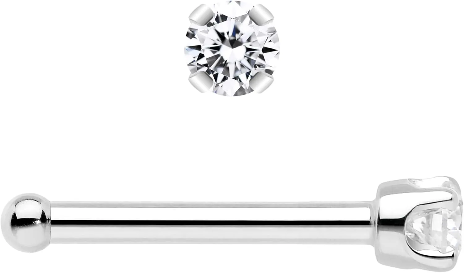 Body Candy 14k Solid Gold Nose Ring Stud - 2mm Moissanite Bone 18/20 Gauge Piercing Jewelry for Women, Men