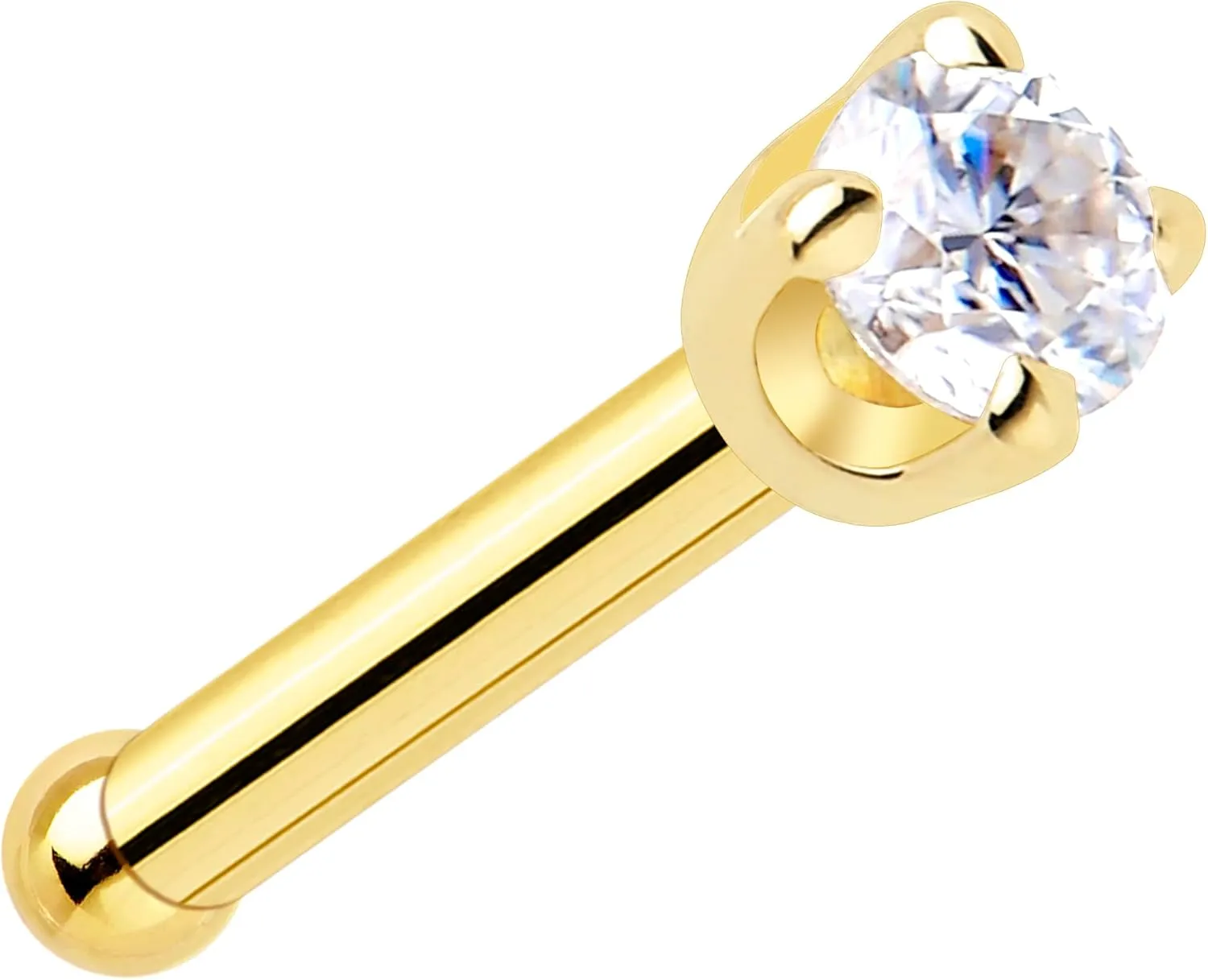 Body Candy 14k Solid Gold Nose Ring Stud - 2mm Moissanite Bone 18/20 Gauge Piercing Jewelry for Women, Men