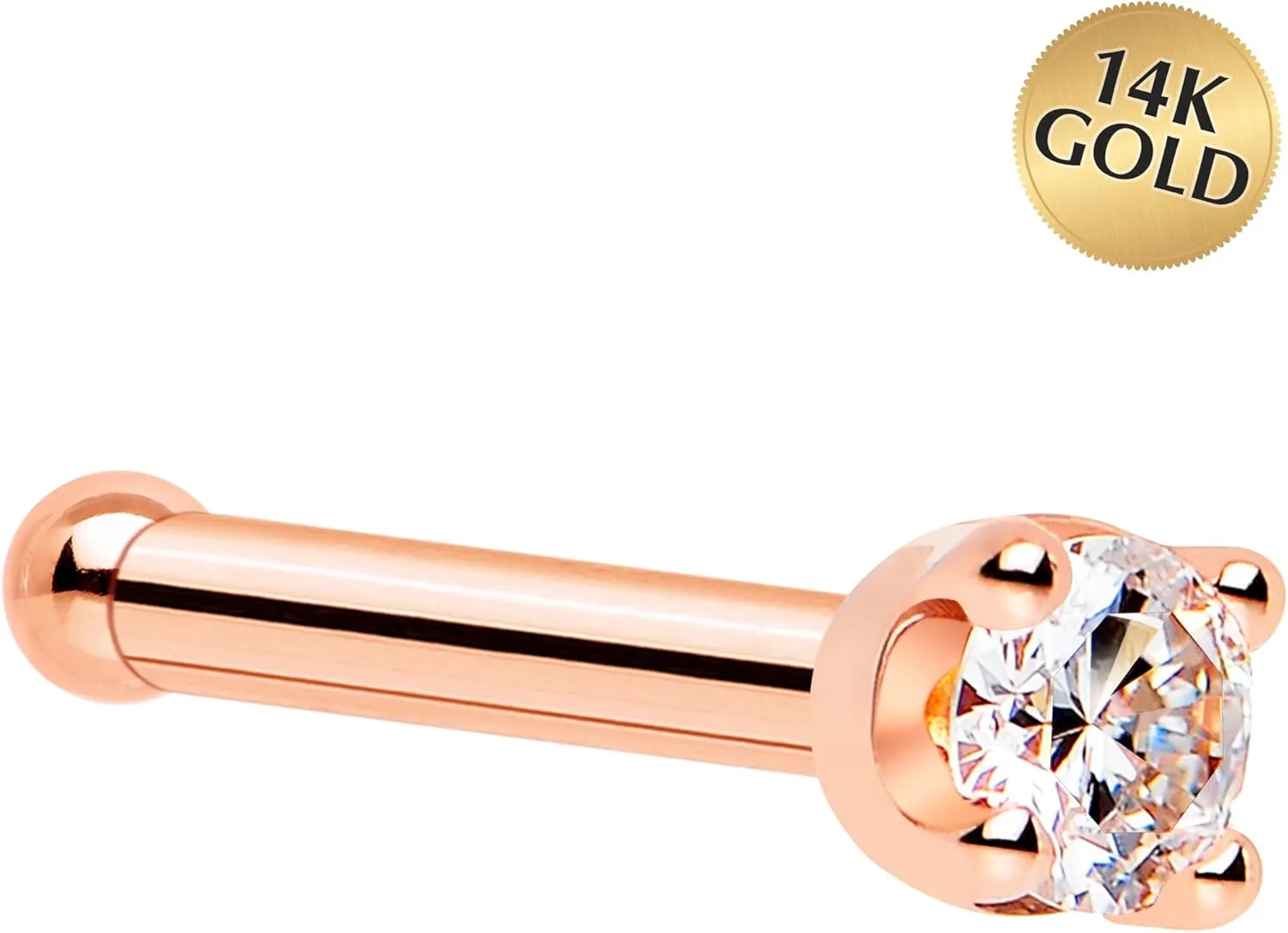 Body Candy 14k Solid Gold Nose Ring Stud - 2mm Moissanite Bone 18/20 Gauge Piercing Jewelry for Women, Men