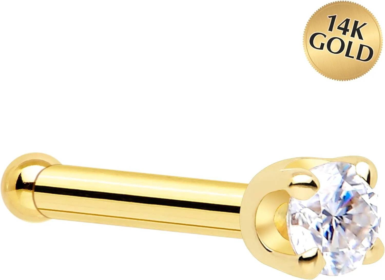 Body Candy 14k Solid Gold Nose Ring Stud - 2mm Moissanite Bone 18/20 Gauge Piercing Jewelry for Women, Men