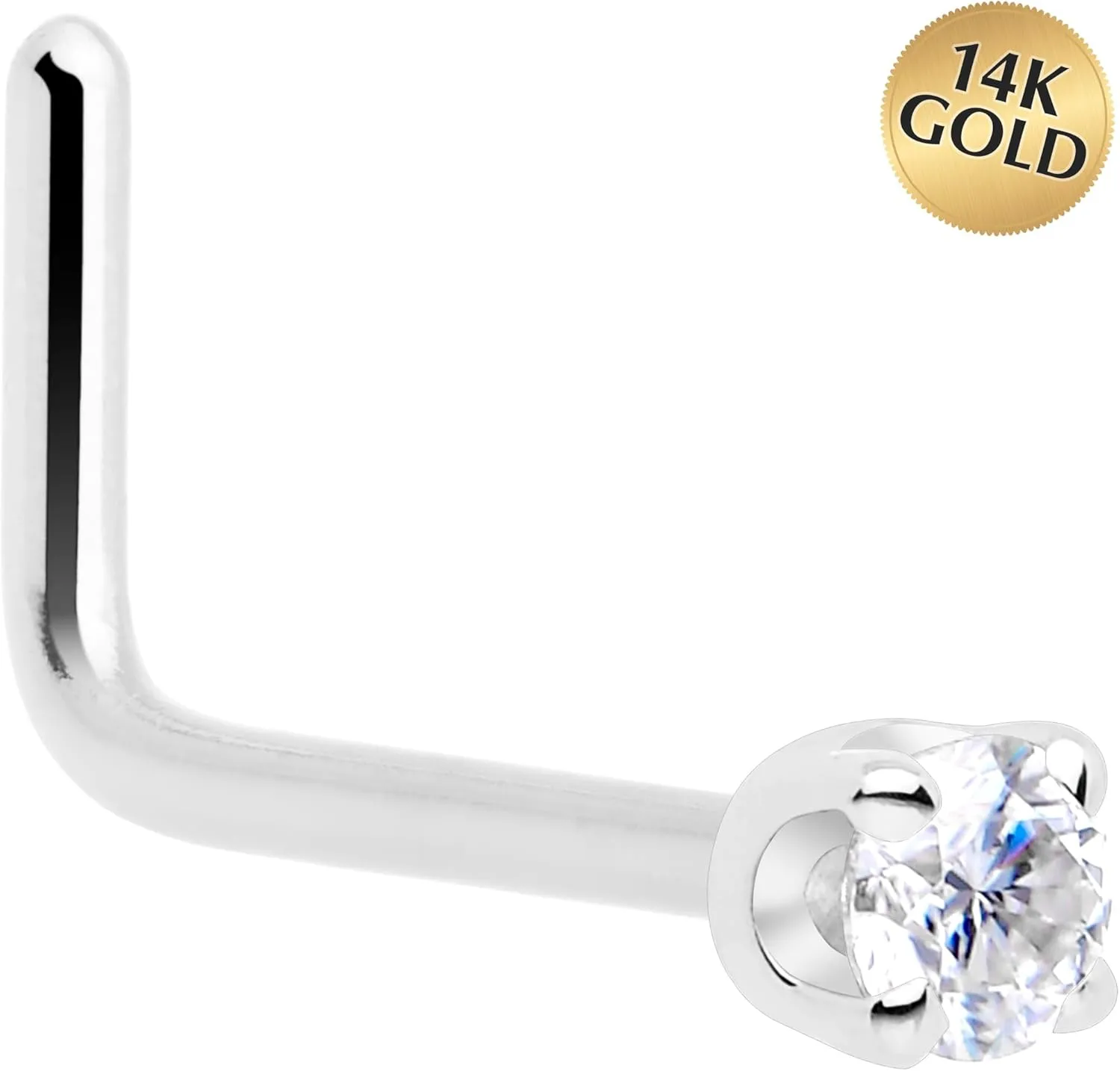 Body Candy 14k Solid Gold Nose Ring Studs - 2mm Lab Grown Diamond Created by MasterJeweler - L-Shape Nose Ring 18 Gauge 20 Gauge Real Gold Nose Ring Piercing Jewelry for Women, Men