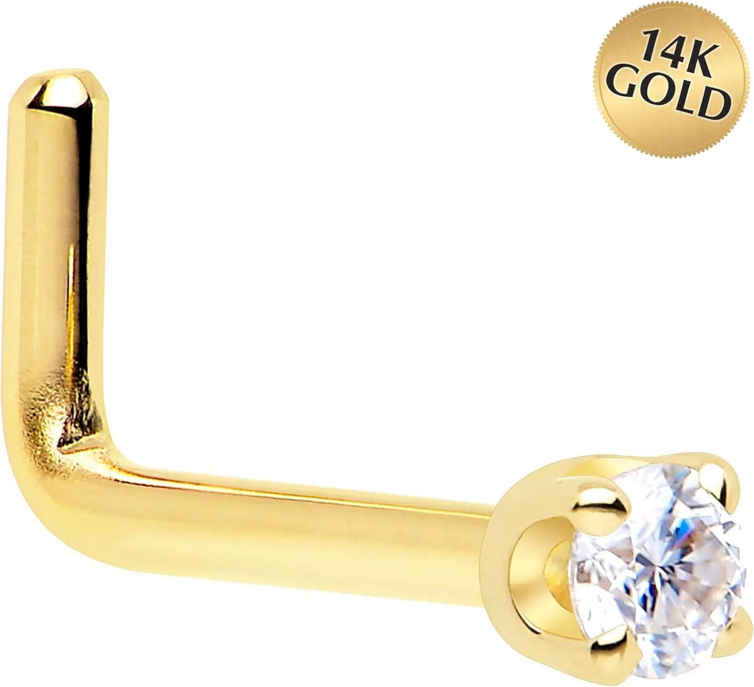 Body Candy 14k Solid Gold Nose Ring Studs - 2mm Lab Grown Diamond Created by MasterJeweler - L-Shape Nose Ring 18 Gauge 20 Gauge Real Gold Nose Ring Piercing Jewelry for Women, Men