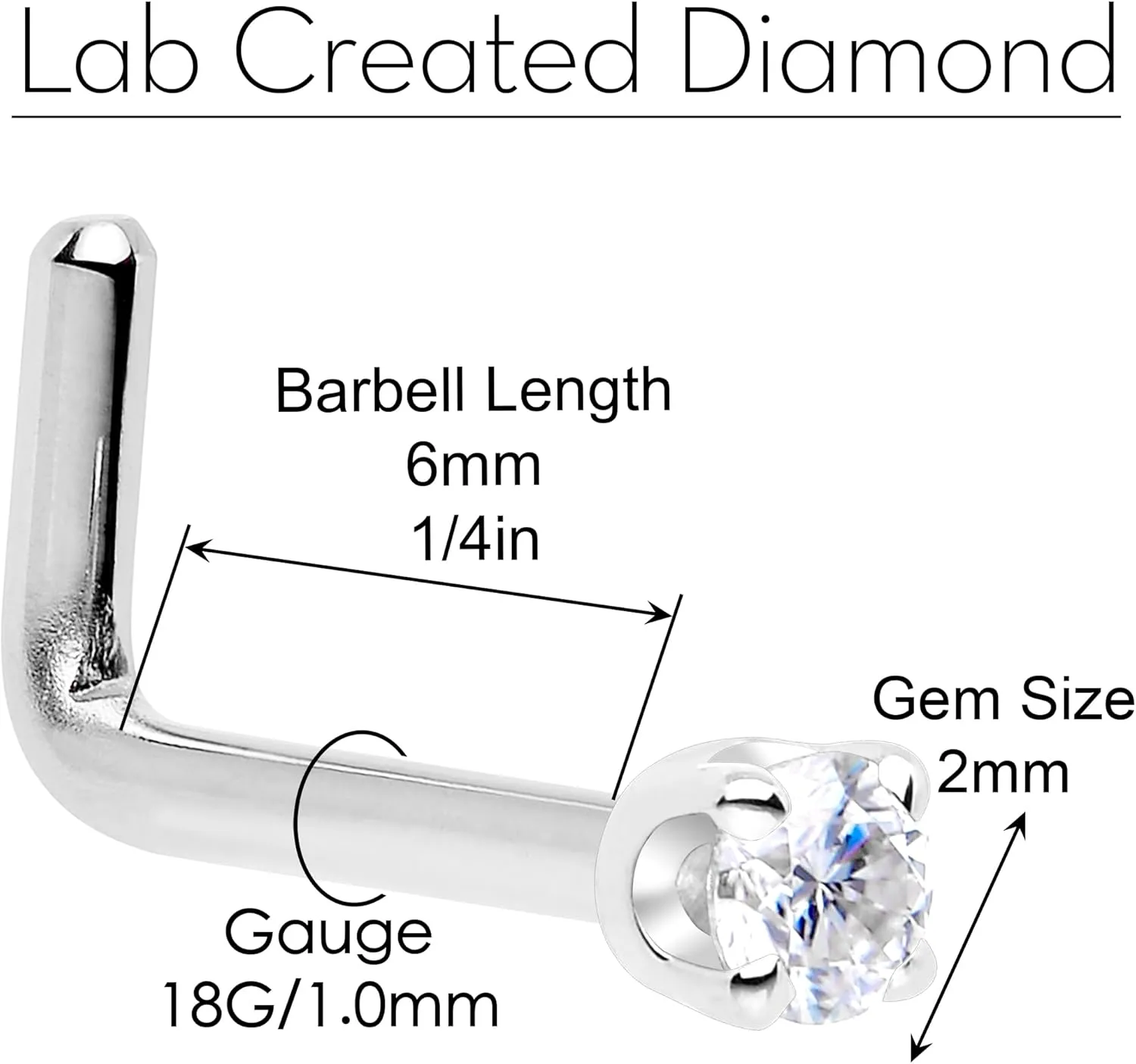 Body Candy 14k Solid Gold Nose Ring Studs - 2mm Lab Grown Diamond Created by MasterJeweler - L-Shape Nose Ring 18 Gauge 20 Gauge Real Gold Nose Ring Piercing Jewelry for Women, Men