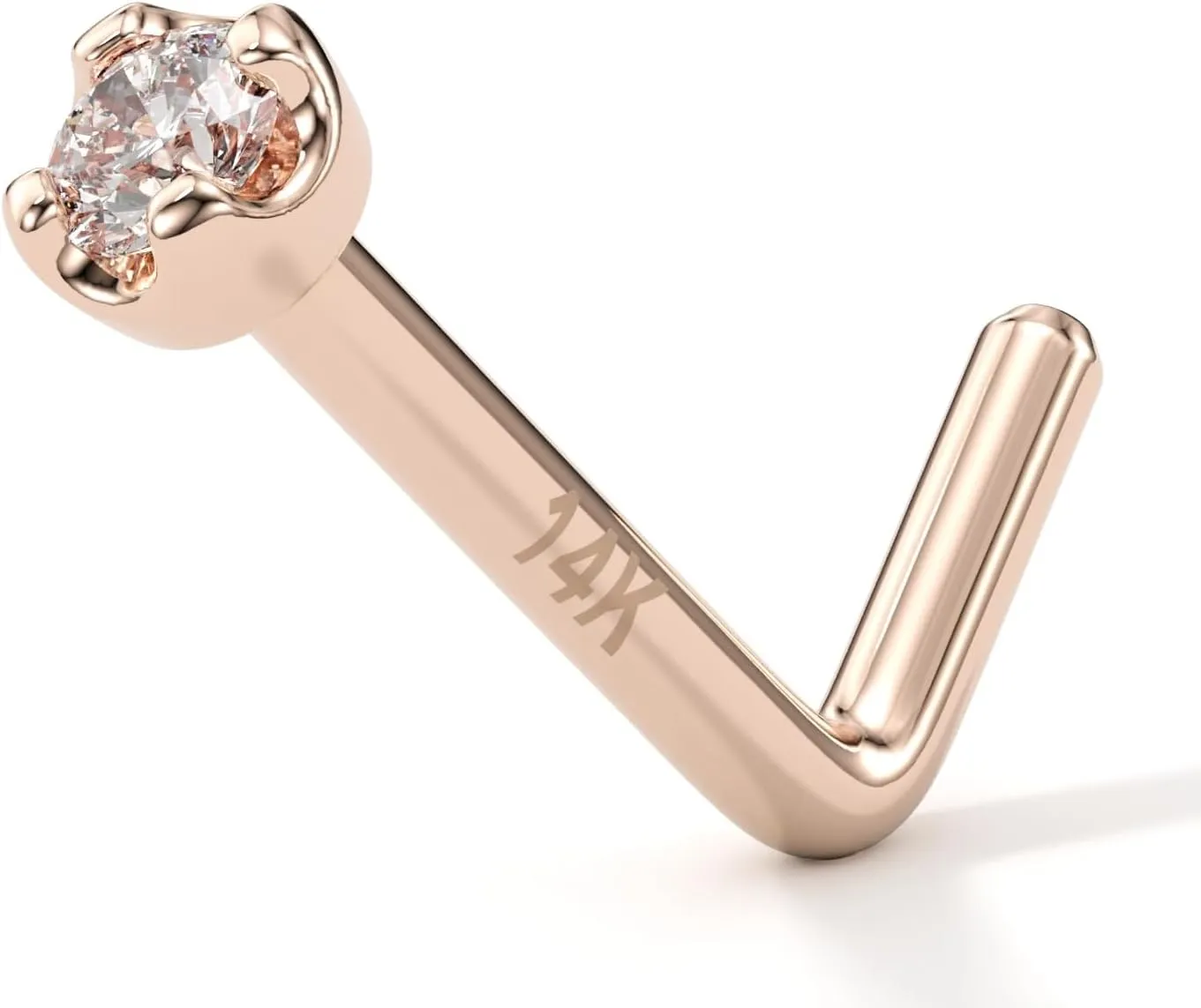 Body Candy 14k Solid Gold Nose Ring Studs - 2mm Lab Grown Diamond Created by MasterJeweler - L-Shape Nose Ring 18 Gauge 20 Gauge Real Gold Nose Ring Piercing Jewelry for Women, Men